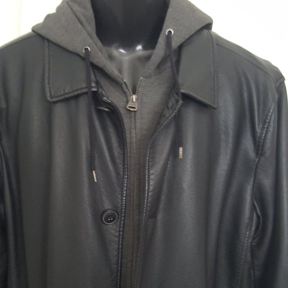 New Men's Levi's Long   Leather Jacket/Coat  Hoodies Size M Black - Picture 4 of 12